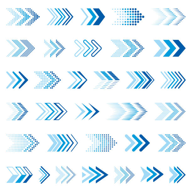 Arrows Set of blue arrows. Vector design elements, different shapes. moving stock illustrations