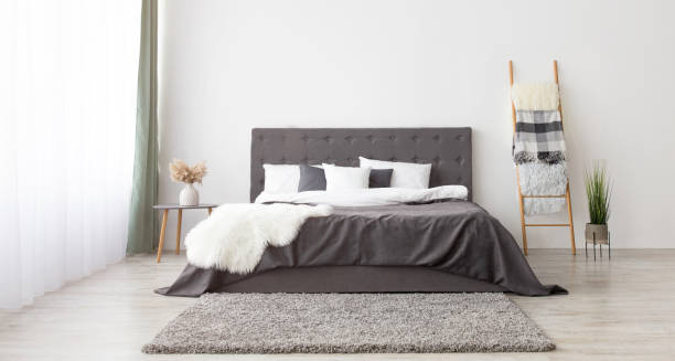 istock Cozy bedroom in scandinavian minimalist style, panorama 1316568209