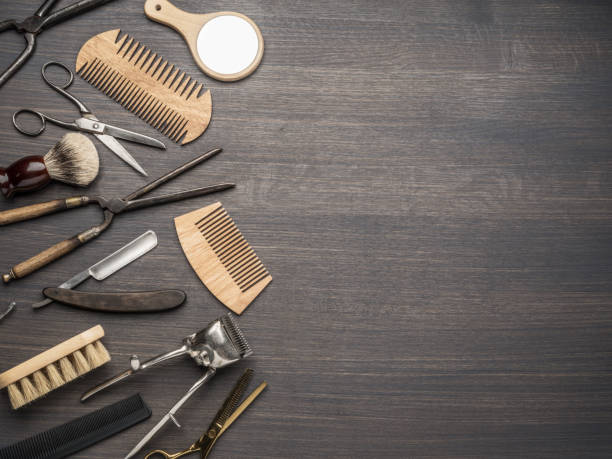 istock Classic grooming and hairdressing tools on wooden background. 1316571376