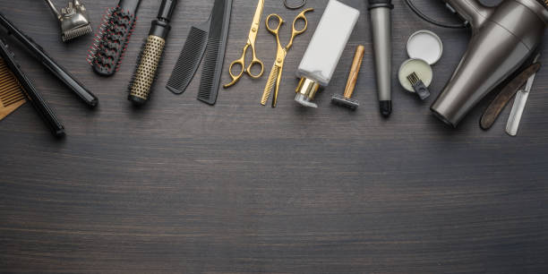 istock Classic grooming and hairdressing tools on wooden background. 1316571399