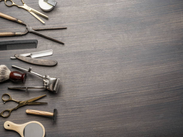 istock Classic grooming and hairdressing tools on wooden background. 1316571410