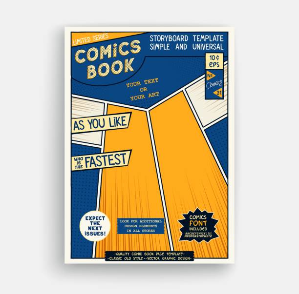 Comic book page template. Classic storyboard artwork. Comics magazine cover. Vector graphics Comic book page template. Classic storyboard artwork. Comics magazine cover. Vector illustration comic book layout stock illustrations