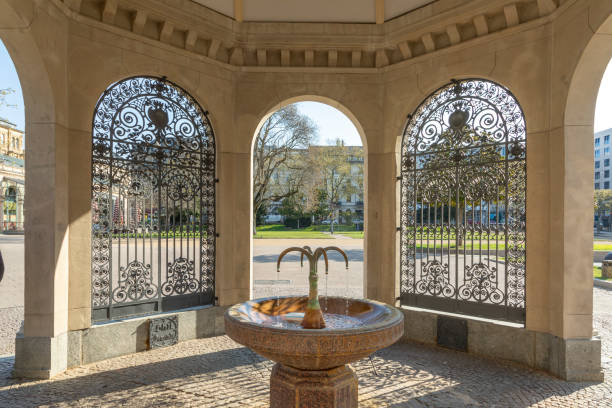 Kochbrunnen (cooking well) in Wiesbaden with healthy hot spring and historic fountain famous Kochbrunnen (cooking well) in Wiesbaden with healthy hot spring and historic fountain kochbrunnen stock pictures, royalty-free photos & images