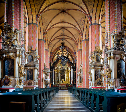 Altar and column of the ancient gothic medieval church in Gdansk