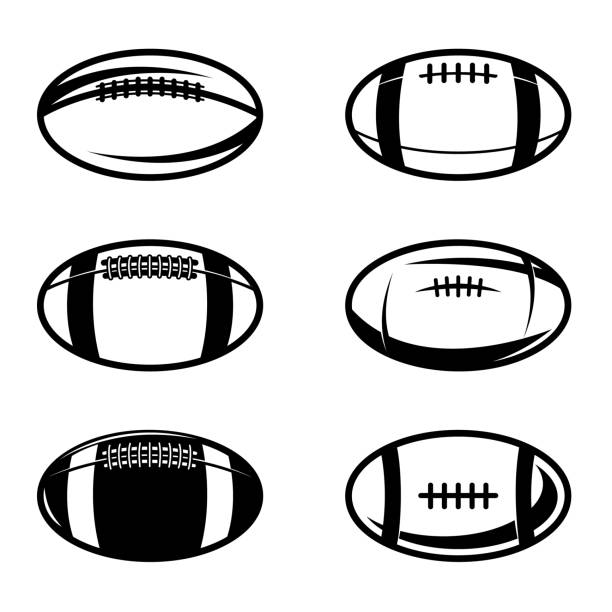 набор иллюстраций регбийных мячей в винтажном монохромном стиле. элемент дизайна для этикетки, знака, эмблемы, плаката. иллюстрация вектор� - american football league stock illustrations