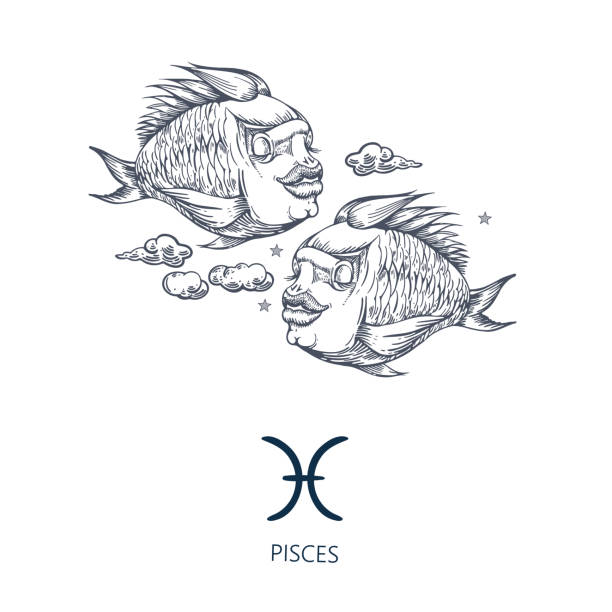 Pisces zodiac sign. The symbol of the astrological horoscope. Pisces zodiac sign. The symbol of the astrological horoscope. Hand-drawn illustration. pisces constellation tattoo stock illustrations