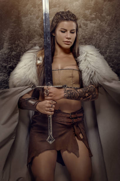 istock Sword wielding viking warrior brunette female 1316575340