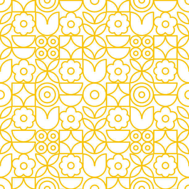 moderne geometrische blumenmuster. retro skandinavischen stil. - wrapping paper pattern floral pattern flower stock-grafiken, -clipart, -cartoons und -symbole