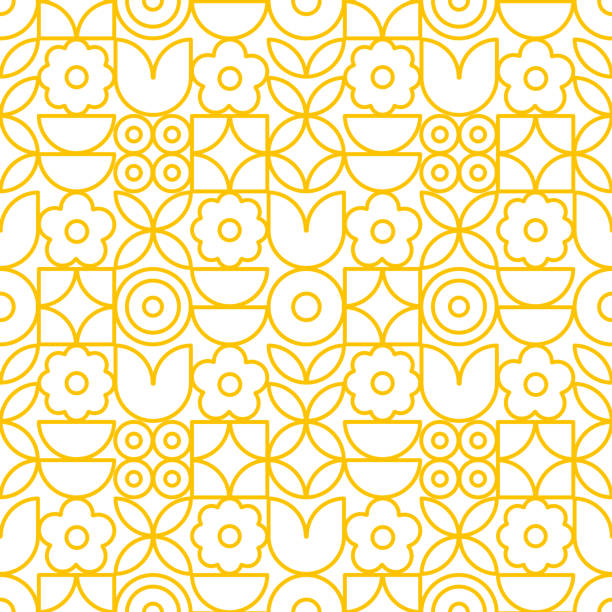 illustrations, cliparts, dessins animés et icônes de motif géométrique moderne de fleur. style rétro scandinave. - mustard flower