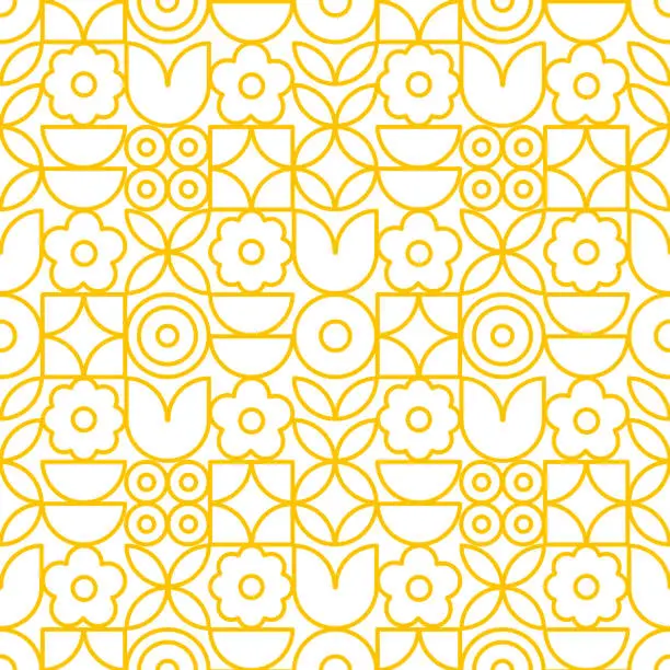 Vector illustration of Modern geometric flower pattern. Retro Scandinavian style.