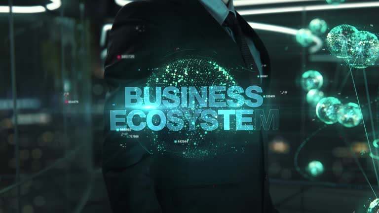 Businessman with Business Ecosystem hologram concept