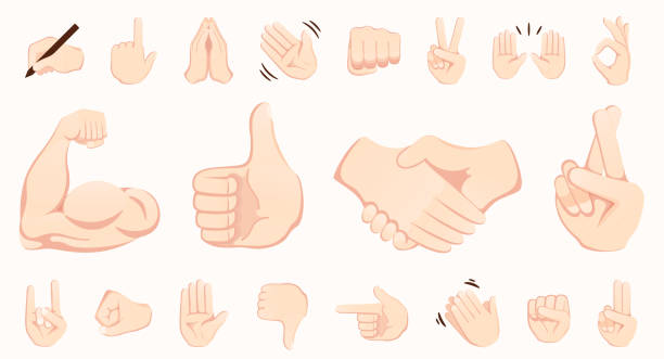 Hand gesture emojis icons collection. Handshake, biceps, applause, thumb, peace, rock on, ok, folder hands gesturing. Set of different emoticon hands isolated vector illustration. Hand gesture emojis icons collection. Handshake, biceps, applause, thumb, peace, rock on, ok, folder hands gesturing. Set of different emoticon hands isolated vector illustration. talk to the hand emoticon stock illustrations