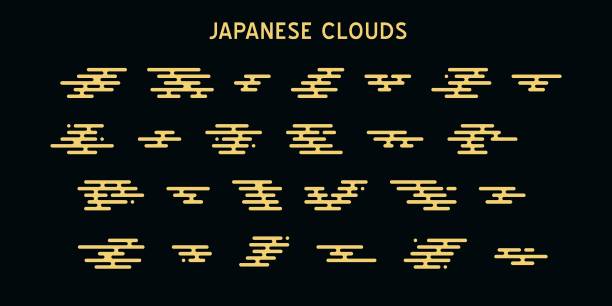japanische wolken vektor isolierte elemente. orientalische stil geometrie einfache muster. - paper chinese culture wave pattern picture frame stock-grafiken, -clipart, -cartoons und -symbole