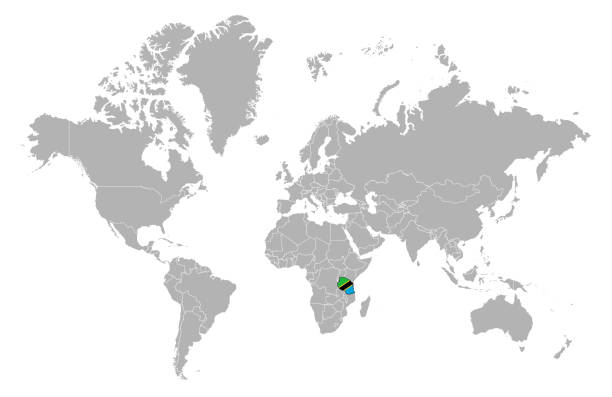 Tanzania on detailed world map. With overlay Tanzania flag. The location of the country of Tanzania on the world map. Tanzania on detailed world map. With overlay Tanzania flag. The location of the country of Tanzania on the world map. tanzania stock illustrations