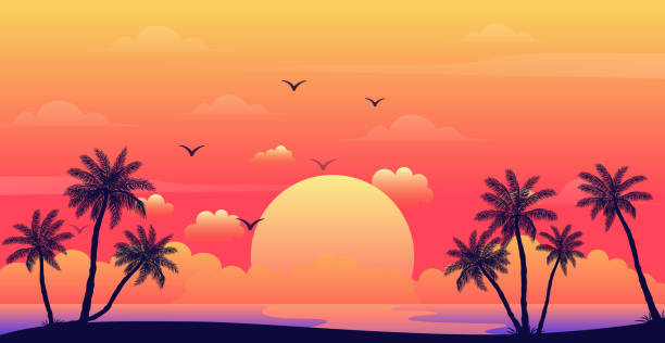 istock Realistic sea sunset on the background of palm trees - Vector 1316585658