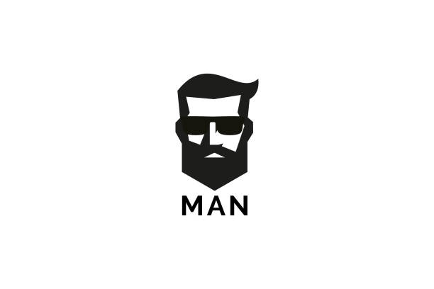 ilustraciones, imágenes clip art, dibujos animados e iconos de stock de plantilla de logotipo de gafas de sol de cabeza de hombre - masculinity