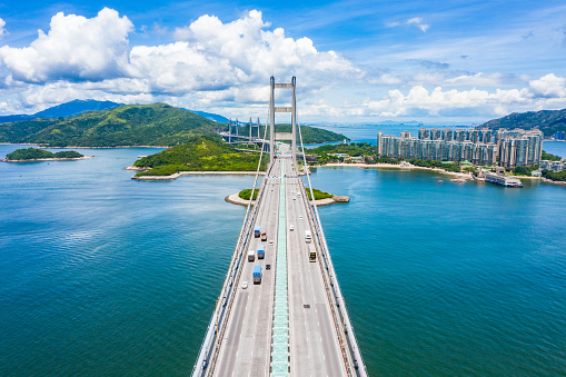 Aerial view of Tsing Ma Bridge, Hong Kong