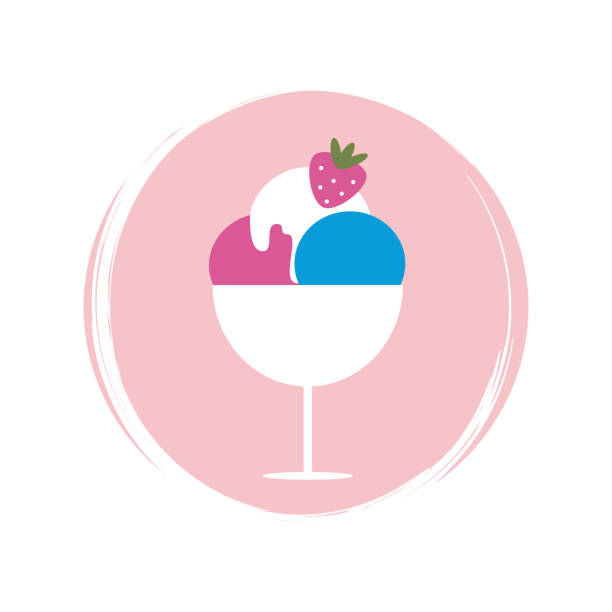 Cute logo or icon vector with icecream, illustration on circle with brush texture, for social media story and highlight Cute logo or icon vector with icecream, illustration on circle with brush texture, for social media story and highlight whip cream dollop stock illustrations