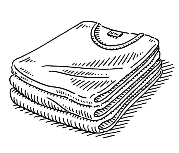 Vector illustration of Stack Of T-Shirts Drawing