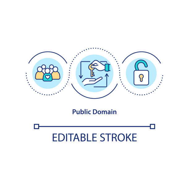 Public domain concept icon Public domain concept icon. Work is not covered by any intellectual property rights at all. Intelectual rights idea thin line illustration. Vector isolated outline RGB color drawing. Editable stroke public domain images stock illustrations