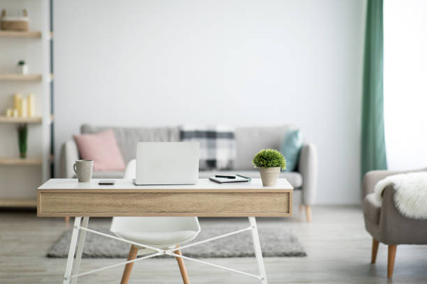istock Remote work at home, manager's workplace in interior of modern apartment 1316591676