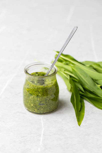 istock Wild garlic pesto in a glass 1316593686