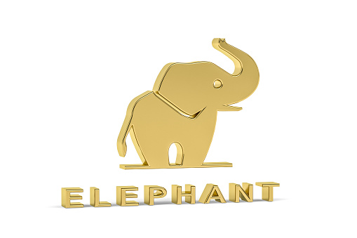 Golden 3d elephant icon isolated on white background - 3d render