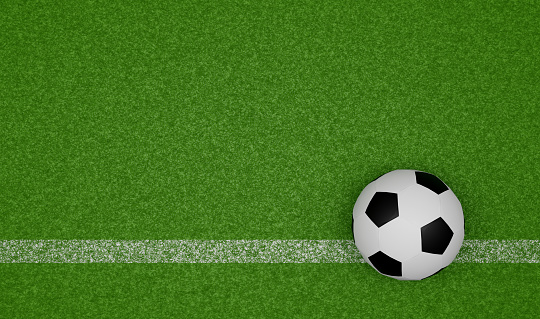 3D Soccer ball in the stadium. Horizontal Composition With Copy Space.