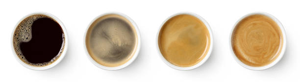 紙のセットは、異なるブラックコーヒーのカップを奪う - 色の濃淡 ストックフォトと画像