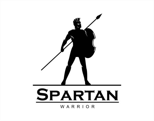 spartan warrior spartan warrior holding spear and shield spear stock illustrations