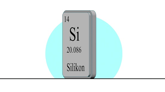 3D illustration - Silikon. Element of the periodic table of the Mendeleev system.