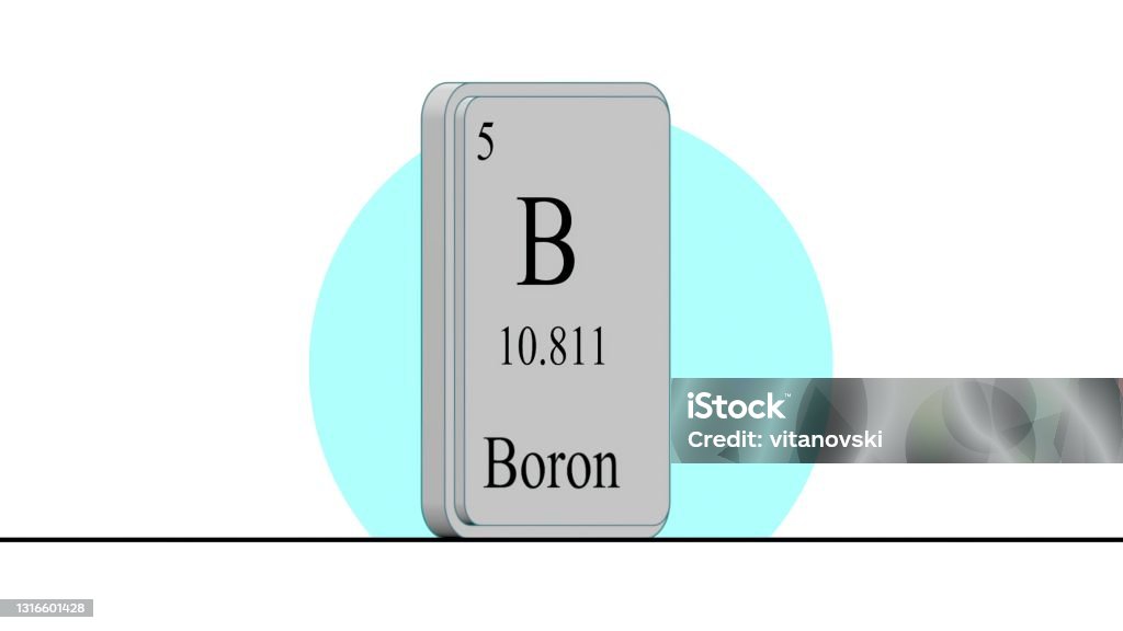 3D illustration - Boron. Element of the periodic table of the Mendeleev system. Atom Stock Photo