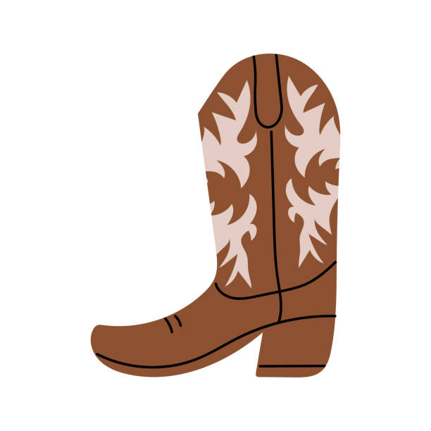 Brown Сowboy boot with ornament.  Wild West theme. Hand drawn colored trendy Vector isolated illustration. Brown Сowboy boot with ornament.  Wild West theme. Hand drawn colored trendy Vector isolated illustration. country fashion stock illustrations