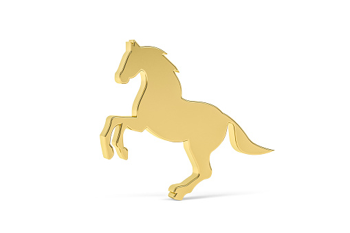 Golden 3d horse icon isolated on white background - 3d render