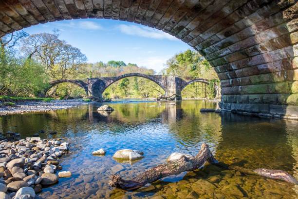 cromwell bridge, river hodder, ribble valley, whalley, clitheroe - lancashire imagens e fotografias de stock