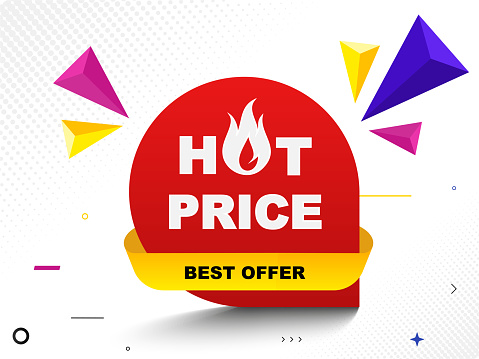 Hot price with flame, red banner . Vector illustration