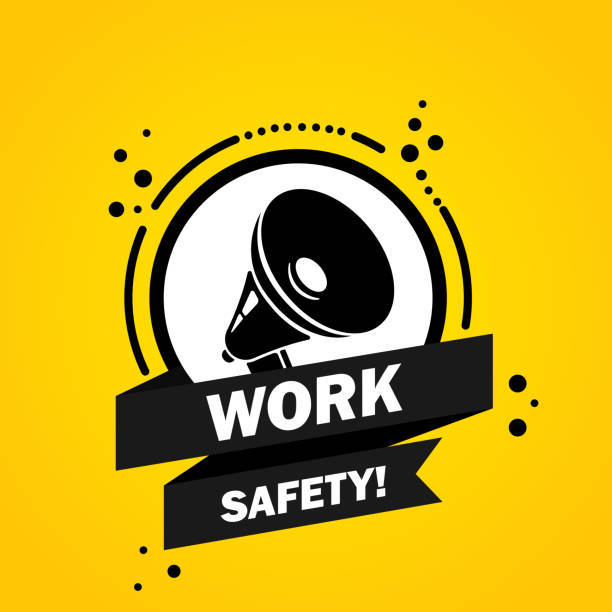 Megaphone with work safety speech bubble banner. Slogan work safety. Loudspeaker. Label for business, marketing and advertising. Vector on isolated background. EPS 10 Megaphone with work safety speech bubble banner. Slogan work safety. Loudspeaker. Label for business, marketing and advertising. Vector on isolated background. EPS 10 classified ad audio stock illustrations