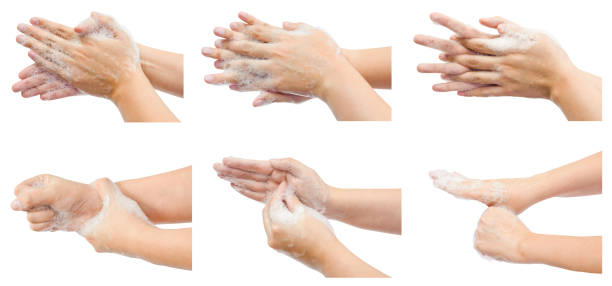 istock Hand washing medical procedure step by step. 1316610937