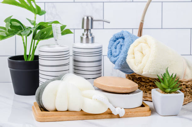 istock Shower sponge , Herb soap and shampoo pump bottle 1316610940