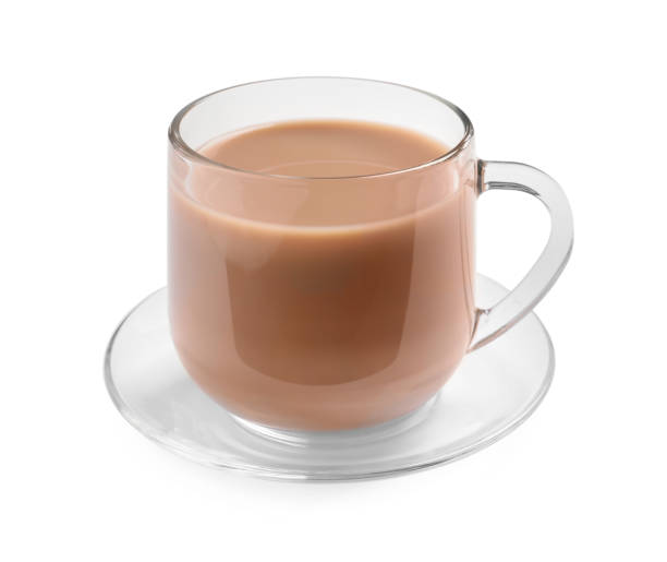 istock Delicious tea with milk on white background 1316612615