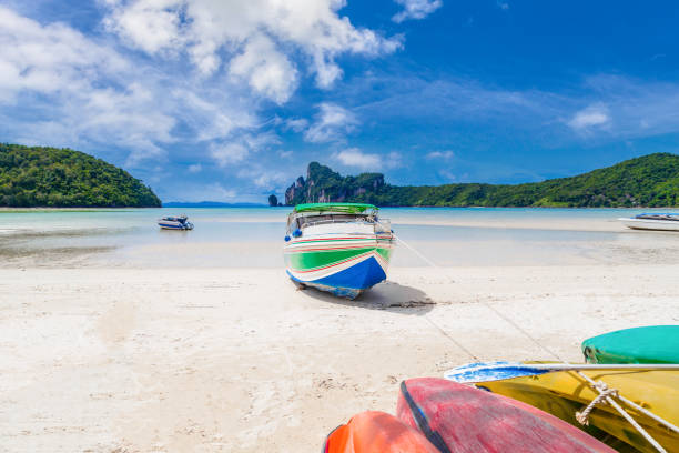 istock Landscape of speed boat in Phi phi island with blue sky background 1316612670