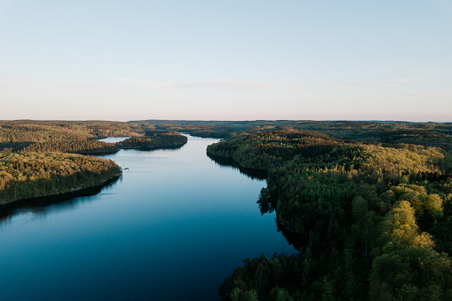 Aerial view of a Swedish lake in the summer