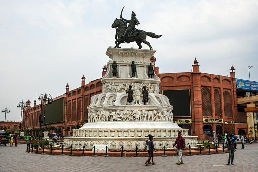 Amritsar, India - May 2021: Maharaja Ranjit Singh Statue in Amritsar on May 5, 2021 in Amritsar, Punjab, India.
