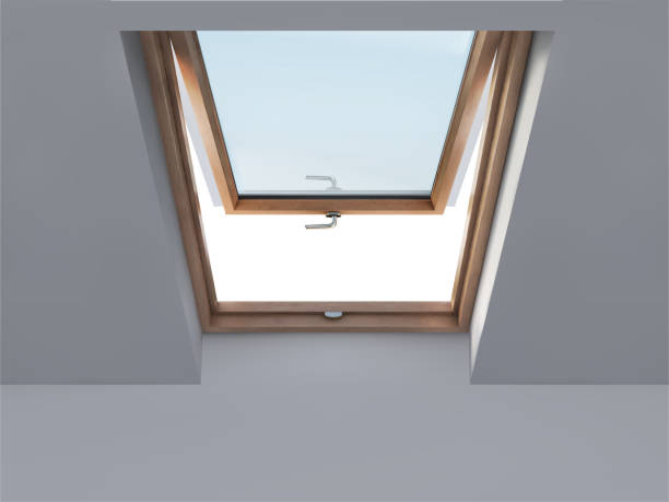 Wooden roof window. vector illustration Wooden roof window. vector illustration skylight stock illustrations