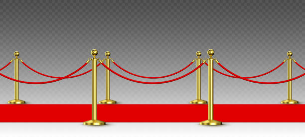 Red carpet and golden barriers realistic vector illustration Red carpet and golden barriers realistic vector illustration red carpet stock illustrations