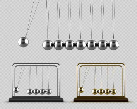 Balancing balls Newton's Cradle. Newton's Cradle swinging isolated on transparent background
