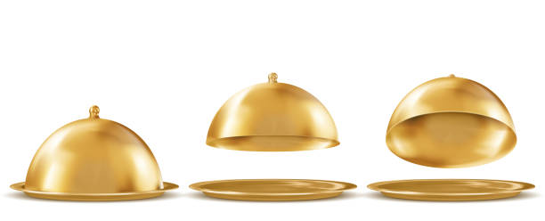 istock Gold trays with cloches Isolated on White Background. Vector illustration 1316621401