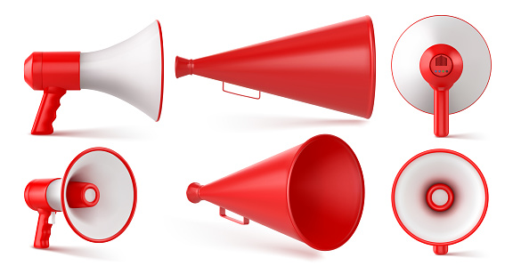 Red and White Megaphone Isolated on White Background. Vector illustration
