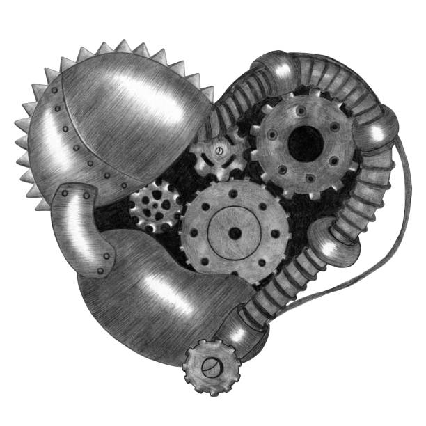 istock Black and White Steampunk Heart Hand Drawn Illustration. Heart Drawn by Crayon. 1316623240