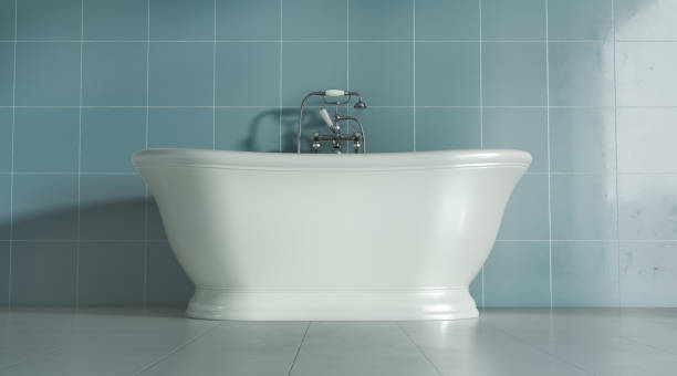 istock Bathroom on gray tiles background 3d illustration 1316627205